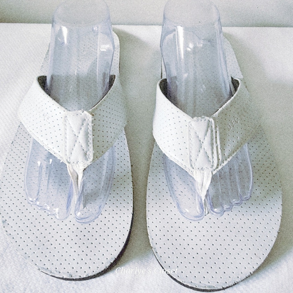 Geoffrey Beene Flip Flop Sandals Mens XL 12-13 White Vegan‎ Beach Casual Lounge